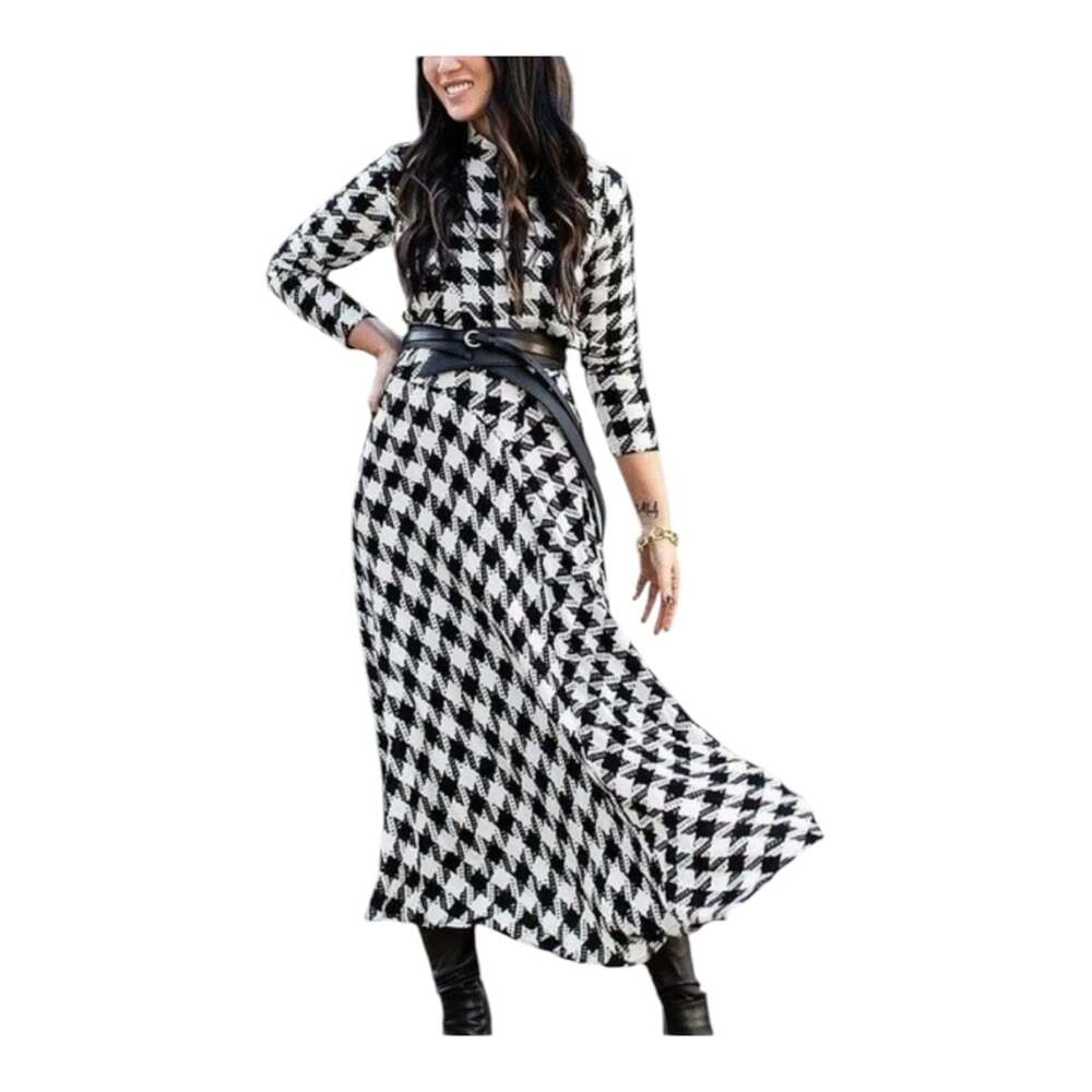 Ann Taylor Houndstooth Mock Neck Midi Dress Size 6 NWT